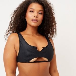 NWOT Frankies Bikinis Black Cole Ribbed Scoop Bikini Top